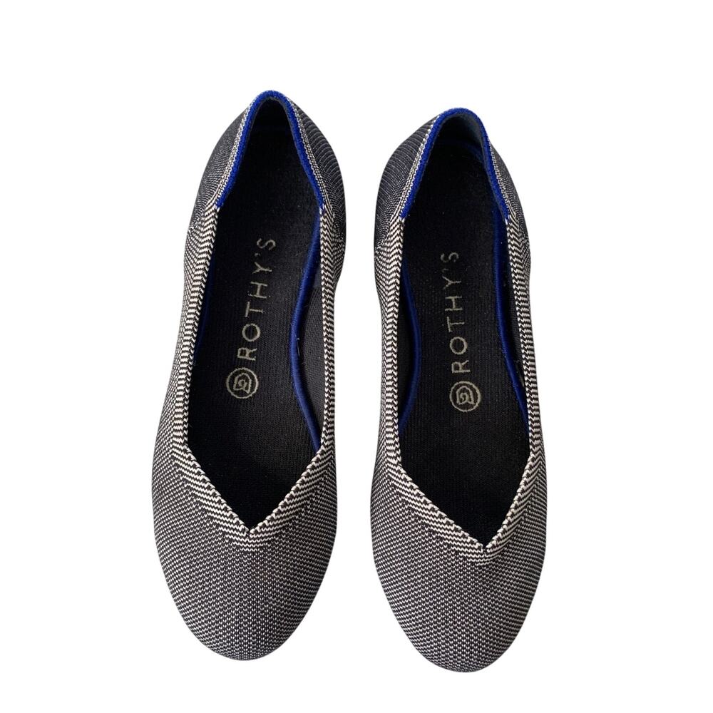 Rothy's Flat Ballet Women's Sz 7.5 Gray White Birdseye Textured Knit Round Toe